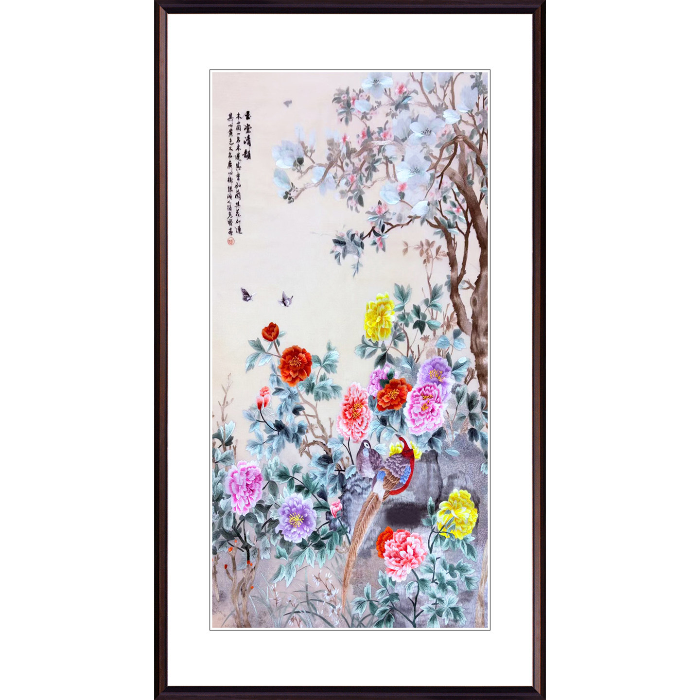 苏绣成品挂画牡丹中式客厅玄关走廊花开富贵装饰画4丝绣手工刺绣