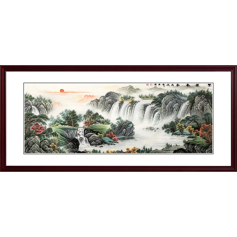 苏绣成品客厅装饰画山水风景家居中式背景墙源远流长手工刺绣挂画图片