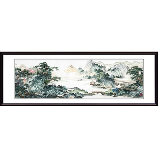 手工刺繡山水風(fēng)景客廳沙發(fā)背景墻家居客廳辦公室壁畫中式 飾掛畫 裝
