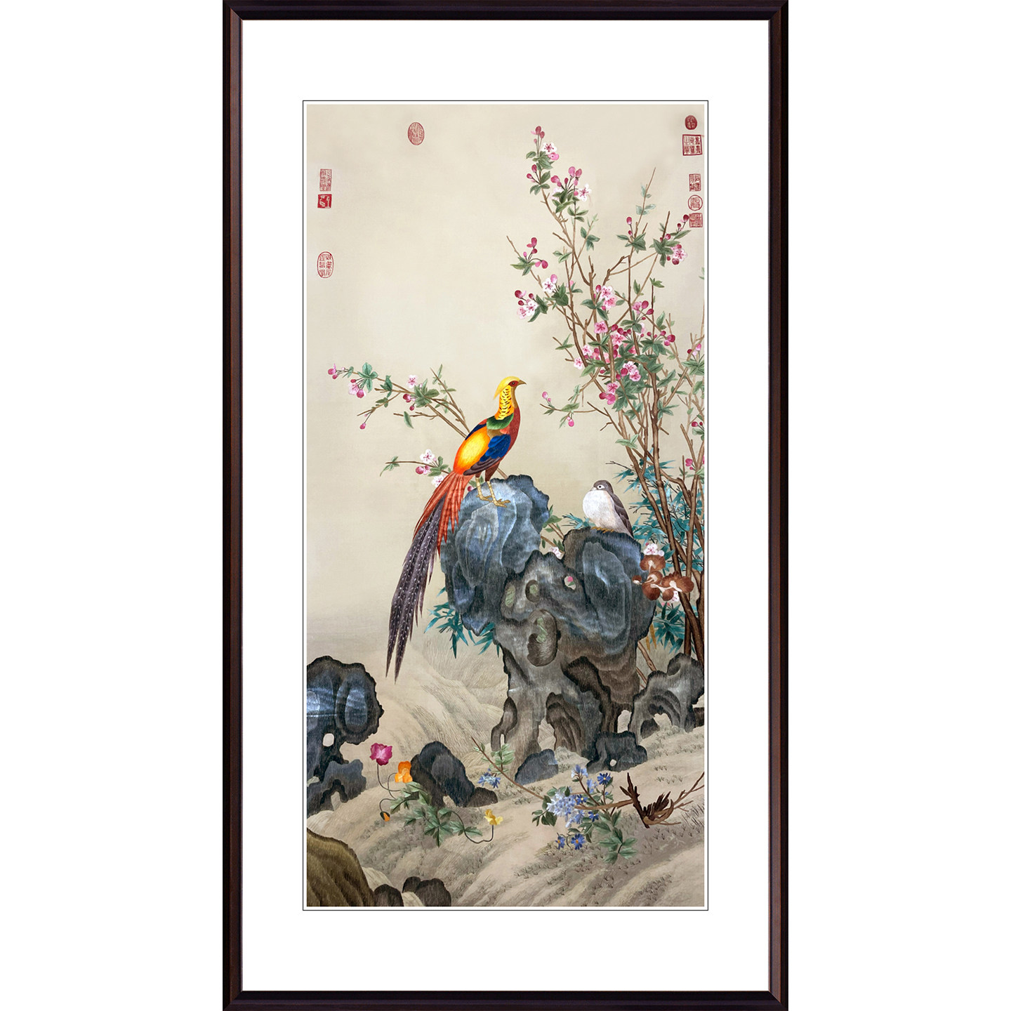 苏绣成品挂画玄关中式古典手工刺绣祝寿送礼寿带花鸟锦春图装饰画