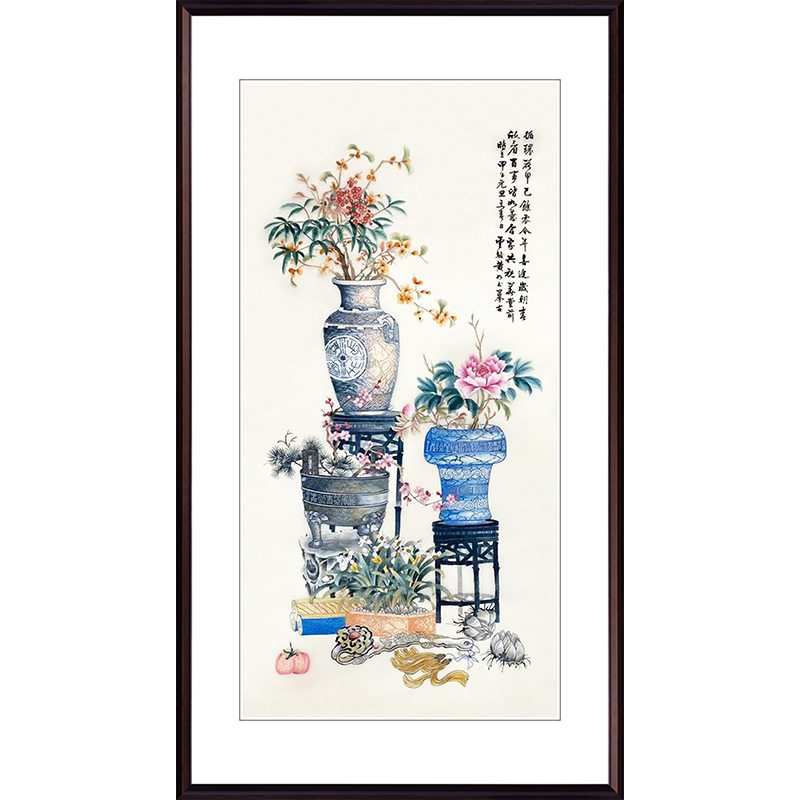 苏绣刺绣挂画客厅精品花卉纯手工成品精品过道玄关卧室装饰画静物图片