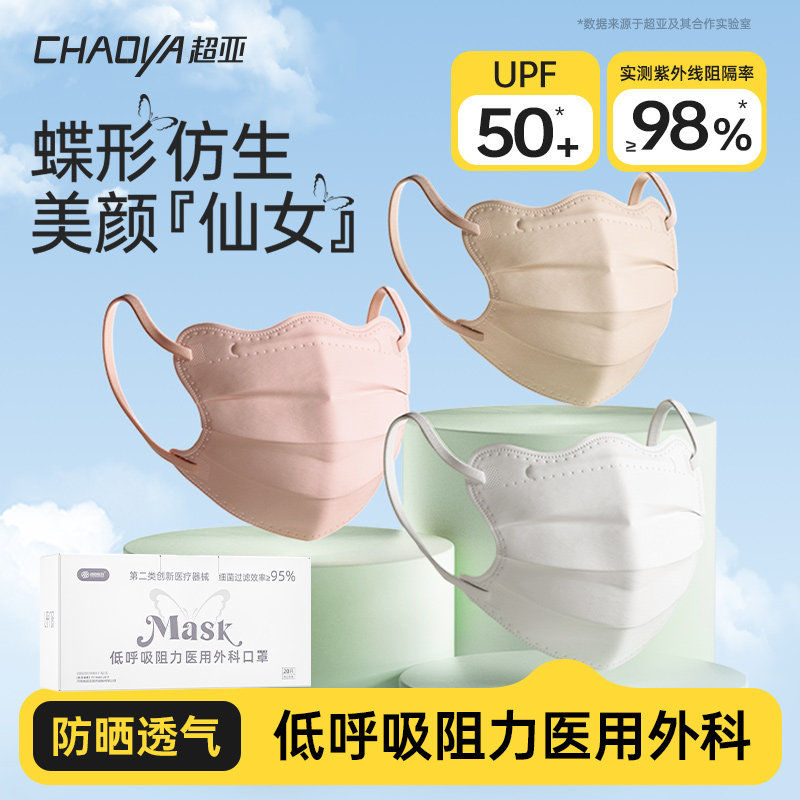 超亚低呼吸阻力蝶形医用外科口罩一次性医疗女春夏季修脸显瘦防晒
