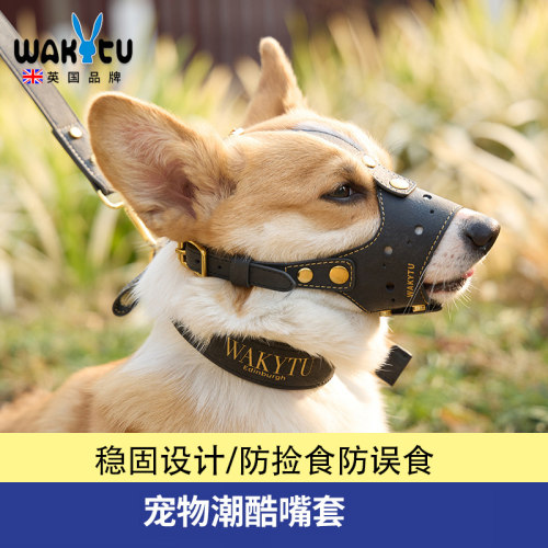 Wakytu英国狗狗嘴套 PU皮喝水防乱咬叫可调节宠物嘴罩小中大型犬