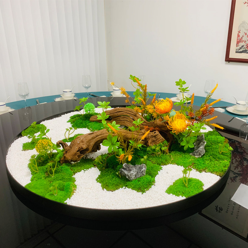 酒店餐桌摆花大圆桌中间装饰创意新中式摆件餐厅会所沙盘微缩景观