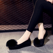 女鞋 平跟鞋 黑色春秋季 老北京布鞋 正品 毛球单鞋 软底防滑工作妈妈鞋