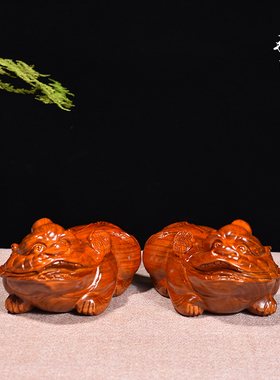 花梨木雕刻貔貅摆件一对家居客厅玄关店铺装饰开业新居送礼工艺品