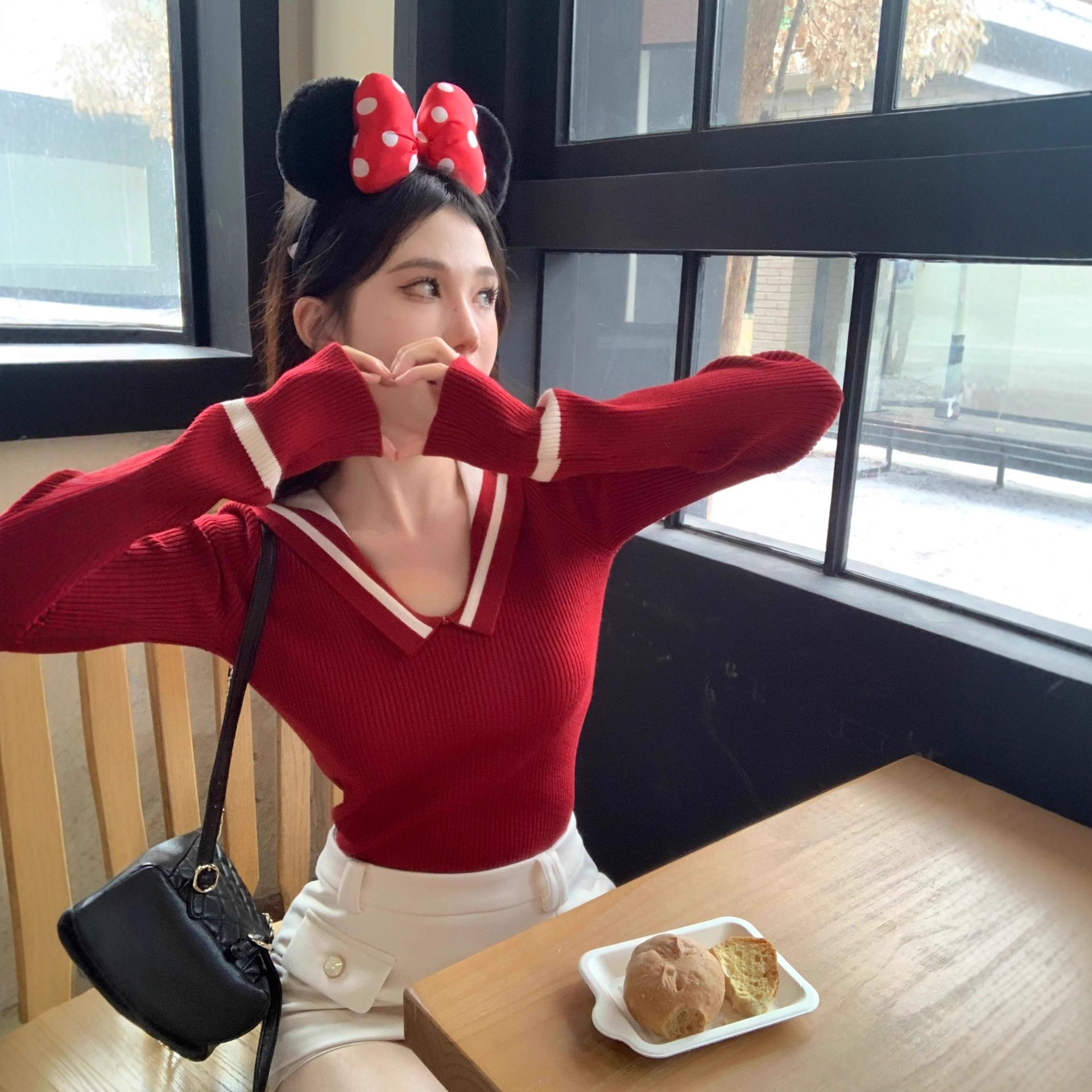 学院风海军领针织衫女秋冬纯欲上衣打底衫内搭小香风圣诞红色毛衣,女装/女士精品,毛针织衫,淘宝优惠券,粉丝福利购,淘宝优惠卷