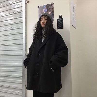黑色呢子大衣女中长款2025秋冬新款韩系小个子高级感气质毛呢外套