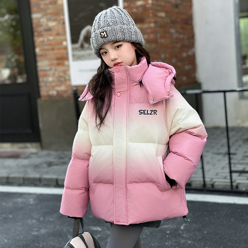 女童羽绒服冬季2025新款洋气中长款加厚儿童白鸭绒渐变色短款外套