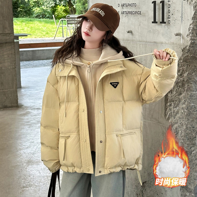 女童棉服韩版假两件冬装2025新款洋气中大童休闲连帽加绒加厚外套