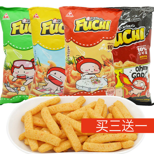 泰国进口富吃虾条膨化零食买3送1