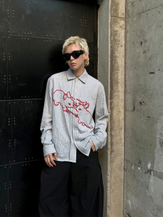 【TZ killer】Stripe条纹衬衫Contrastcolor兔子印花休闲长袖男女