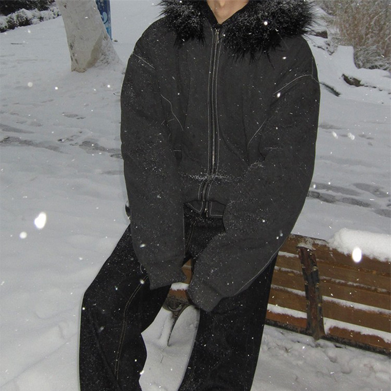 毛绒连帽兔绒保暖外套