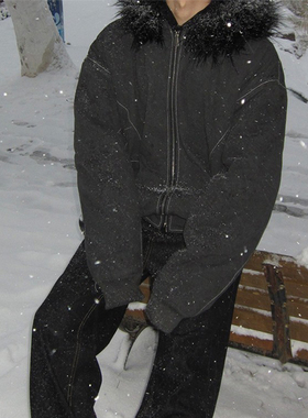 【TZ killer】毛绒连帽兔绒保暖貂毛外套 座山雕宽松百搭棉服夹克