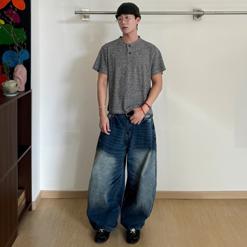 【TZ killer】Cracked Machete Jeans 裂纹落色弯刀阔腿牛仔裤