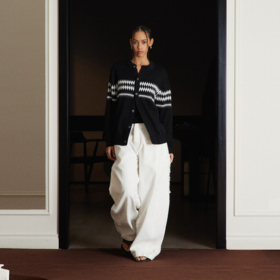 TZ killer Jacquard Wool 提花条纹羊毛衫 开衫百搭宽松长袖上衣