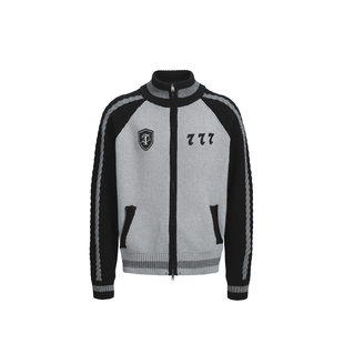 撞色开衫 撞色徽章立领毛衣外套 雾青撞灰 宽松百搭 killer