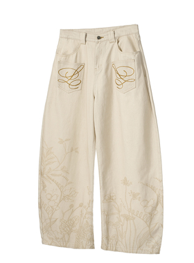 TZ killer Flowers Jeans 花卉印花牛仔裤 口袋刺绣弯刀阔腿长裤