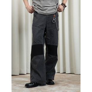 【TZ killer】Splicing解构拼接宽松阔腿裤 百搭通勤水洗直筒长裤