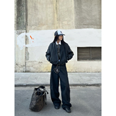 killer JEANS 排扣黑色原牛宽松阔腿裤 弯刀廓形百搭牛仔裤