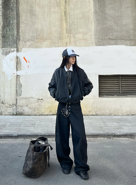 【TZ killer】JEANS 排扣黑色原牛宽松阔腿裤 弯刀廓形百搭牛仔裤