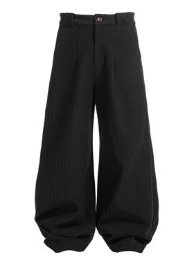 【TZ killer】Dark Lines秋冬复古男女条纹弯刀阔腿宽松长裤 厚款