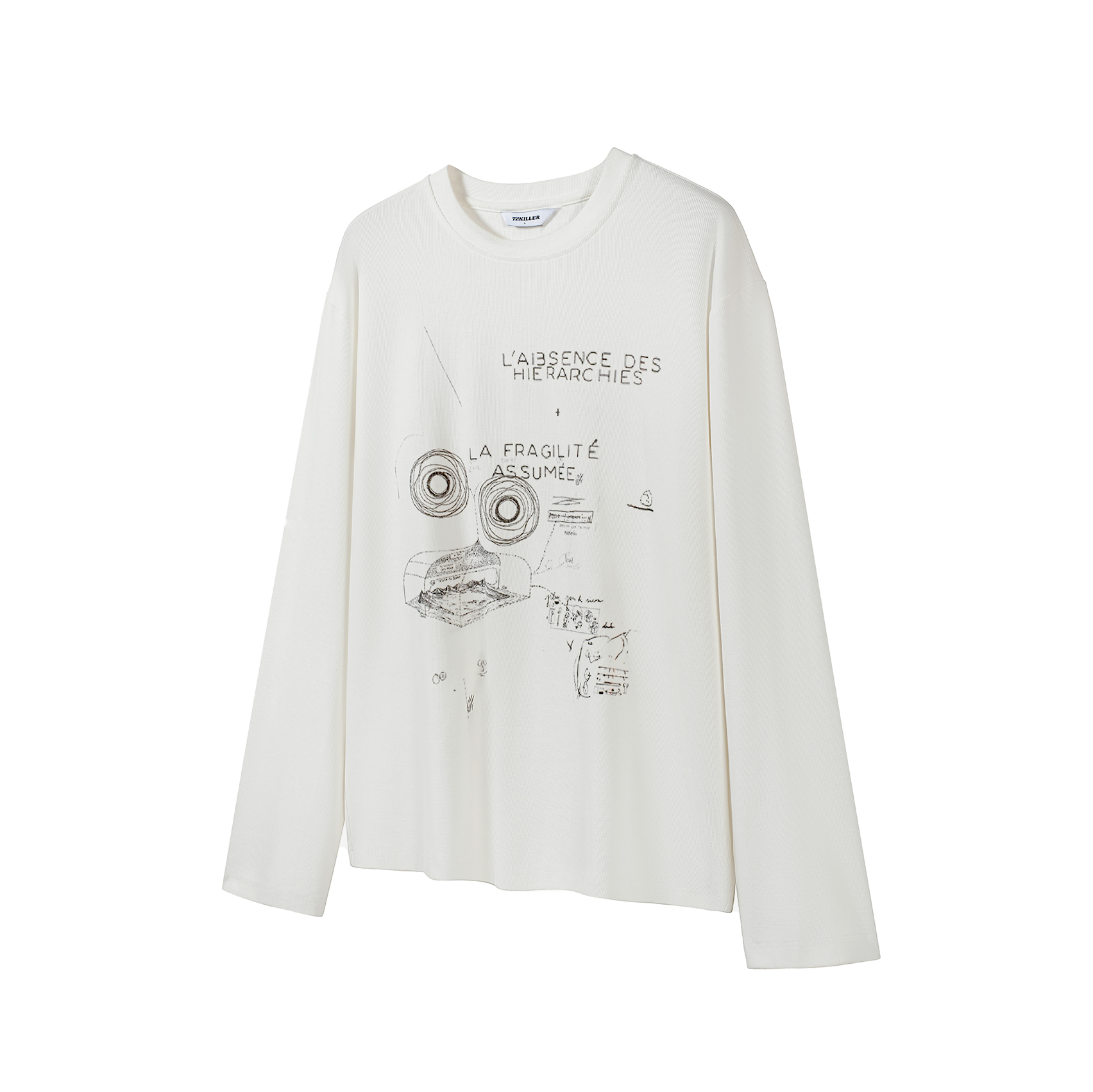 TZ killer StarRail感知星轨印花长袖 网格纹路 宽松百搭白色上衣