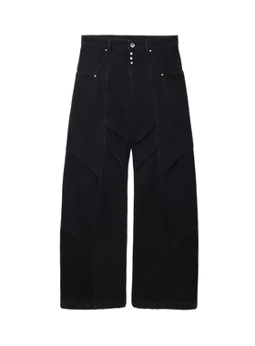 TZ killer「隐默」黑色牛仔裤 直筒显瘦裁剪分割褶皱百搭长裤男女