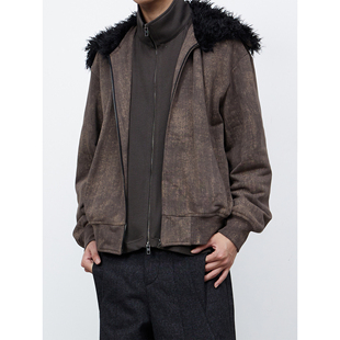 【TZ killer】FurCollar毛绒领蜡染卫衣外套复古做旧宽松夹克上衣