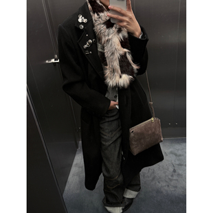 毛呢长款 65%羊毛「陨星」金属扣大衣 黑色百搭外套秋冬 killer