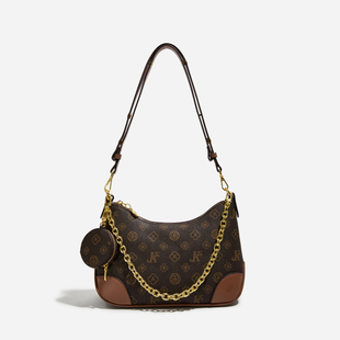 今年流行爆款包包女式2025新款超火链条老花腋下牛角包单肩斜挎包