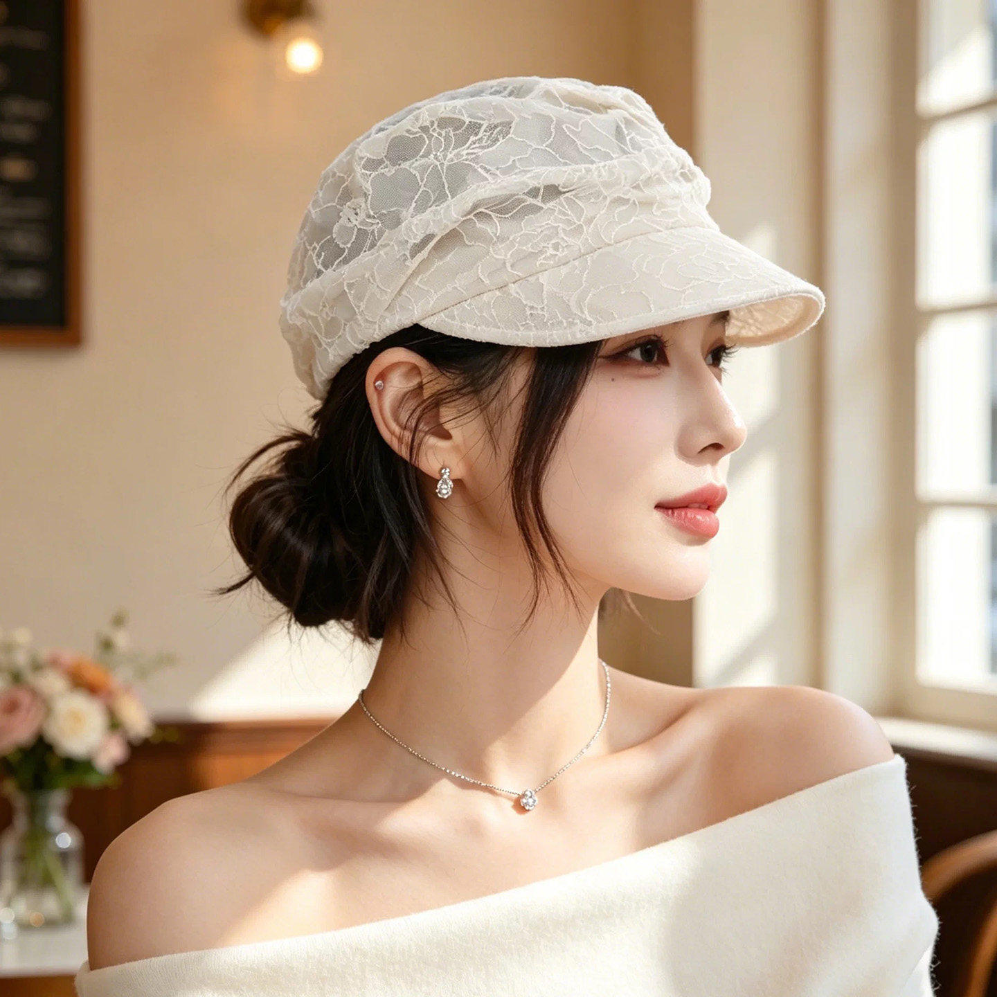 2026新款蕾丝堆堆遮阳鸭舌帽女