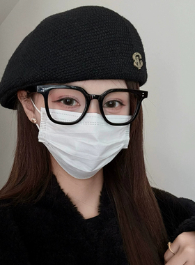 韩系黑色针织显脸小保暖贝雷帽