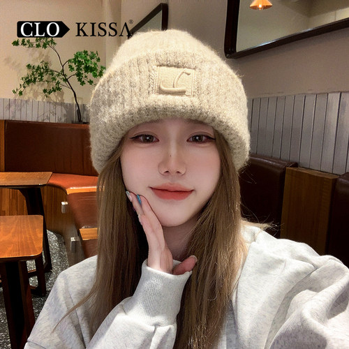 CLO KISSA大头围毛线帽子女冬季保暖冷帽男大脸显脸小针织护耳帽