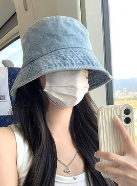 日系牛仔渔夫帽女大檐防晒显脸小