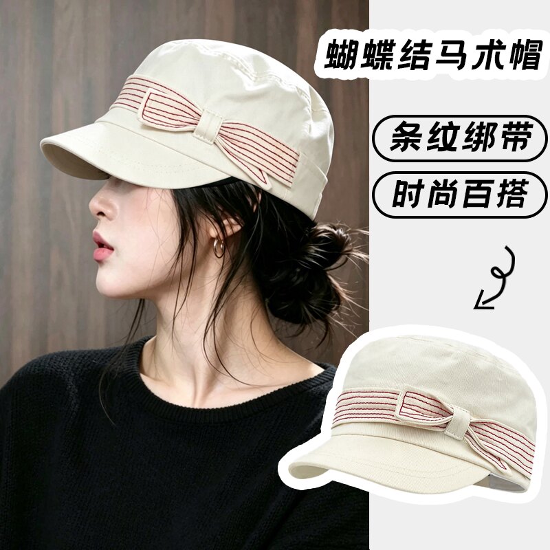 韩版蝴蝶结条纹遮阳帽显脸小