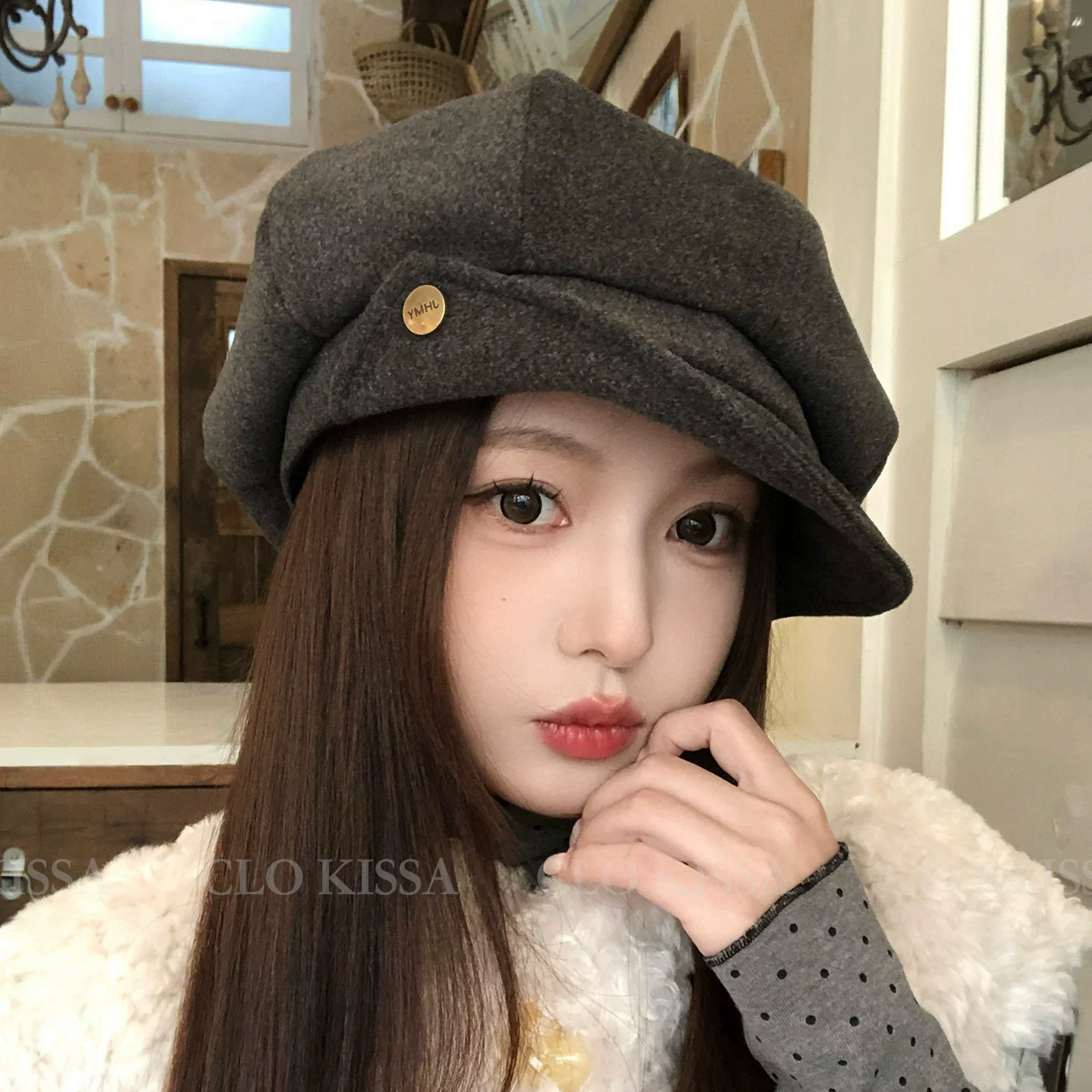 秋冬复古毛呢女报童帽显脸小