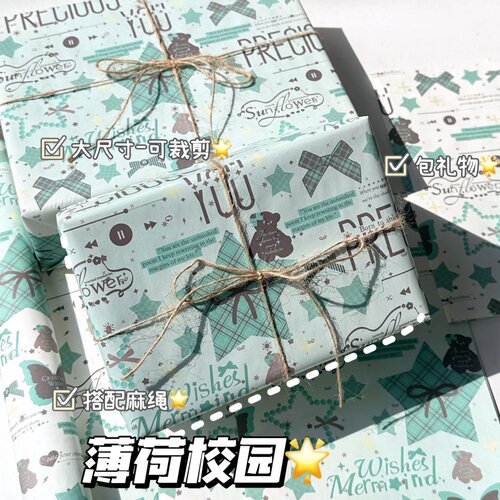 ins风高颜值薄荷校园包装纸大尺寸DIY卡通礼品礼物鲜花礼物打包纸