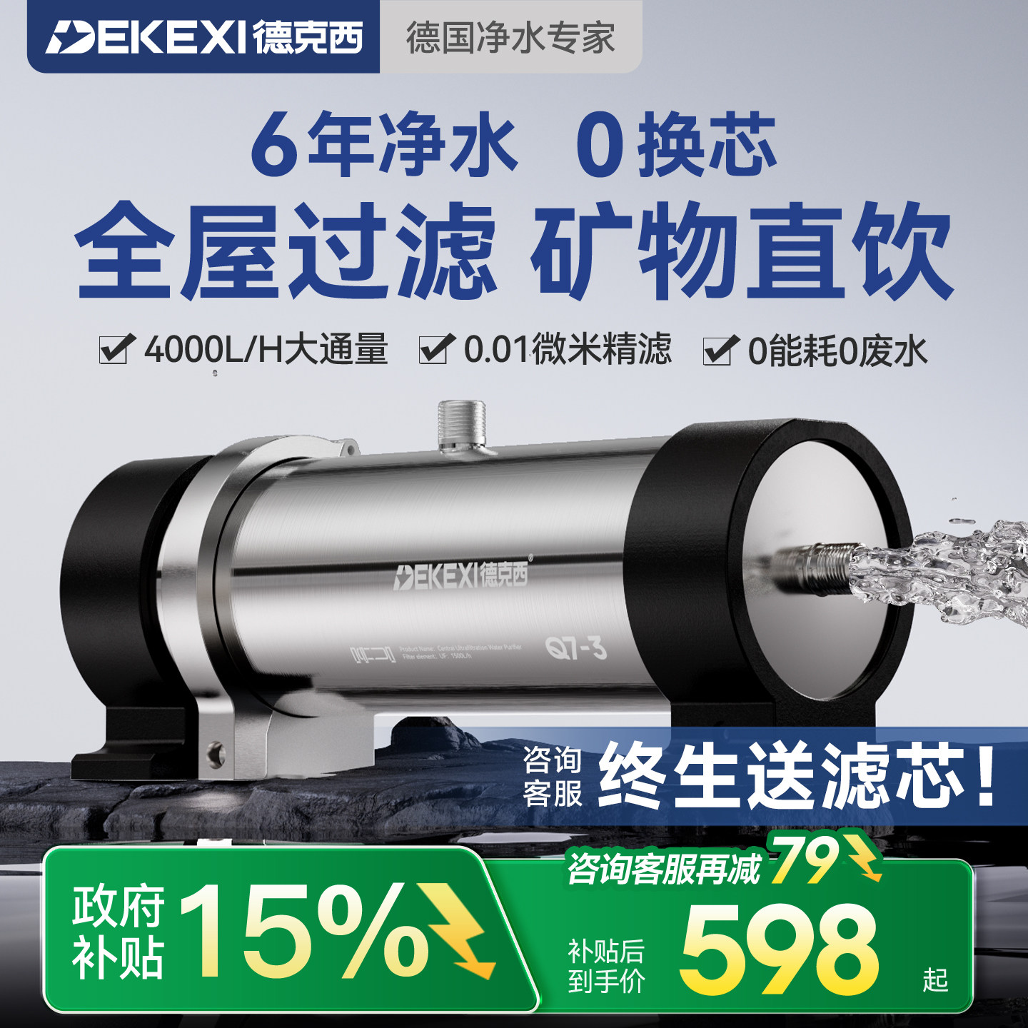 德国德克西政府补贴净水器家用中央净化直饮厨房自来水前置过滤器