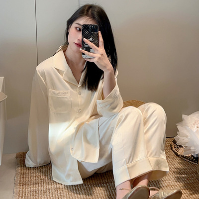 来去缝冰丝睡衣女春季薄款长袖长