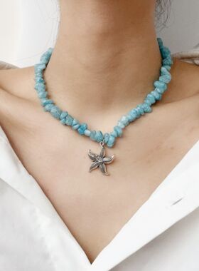 网红款海蓝宝小众设计甜美颈链