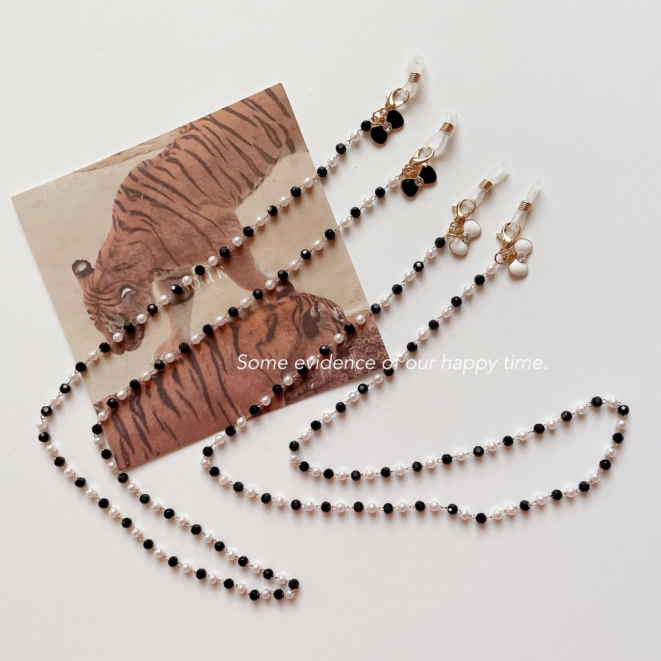 MASK CHAIN BLACK BEAD CHAIN BOW PENDANT RICE BEAD CHAIN VINTAGE VERSATILE GLASSES CHAIN WIRELESS BLUETOOTH HEADPHONE CHAIN