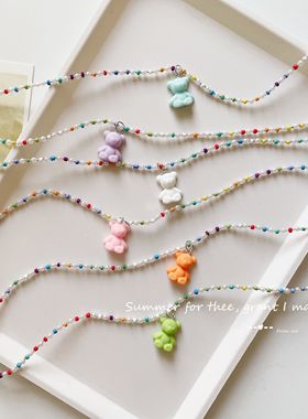 韩国小熊项链彩色珠子百搭甜酷