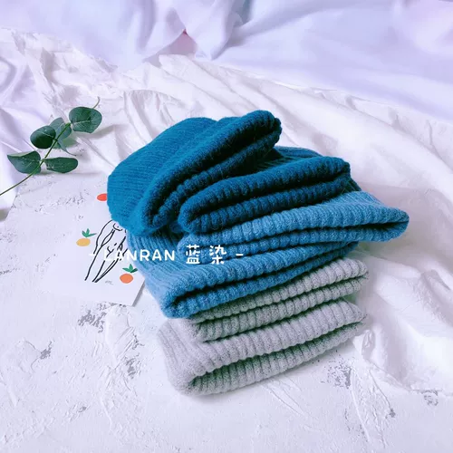 Синяя цветная шерстяная удерживающая тепло многоцветная вязаная шапка с капюшоном для школьников, в корейском стиле