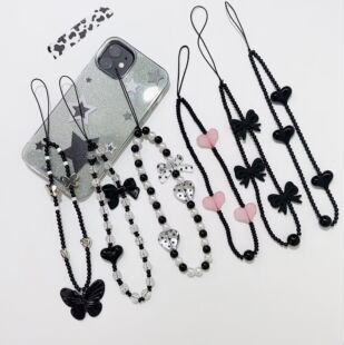 原创自制y2k暗黑风手机链百搭创意蝴蝶爱心配饰挂链包链钥匙链