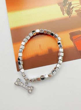 银色方块串珠项链骨头配饰