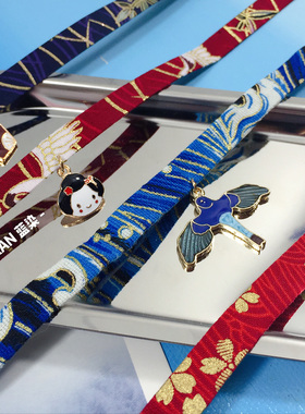 日系和风项圈蓝色波浪仙鹤艺妓樱花和风扇手作项圈手链一套锁骨链