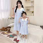 卡通中大童亲子夏天睡衣连衣裙 纯棉短袖 夏季 母女儿童睡裙女童薄款