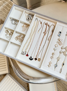奶呼呼～简约白皮首饰收纳盒戒指耳环项链饰品无盖托盘戒指展示架