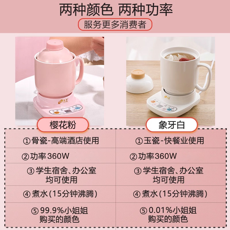 智能电热杯小型便携式养生电炖杯办公室煮粥神器宿舍迷你陶瓷炖盅